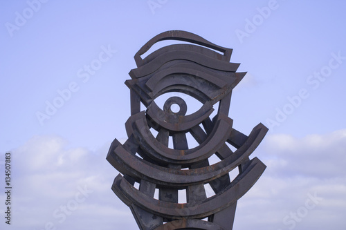 Iron eye sculpture.