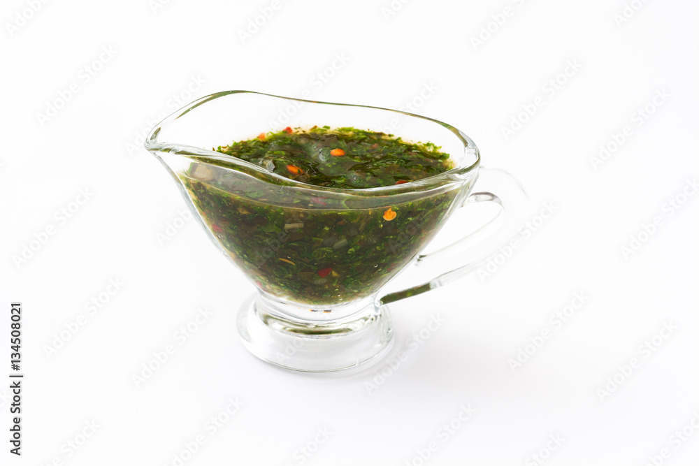 Green Chimichurri Sauce on isolated on white background
