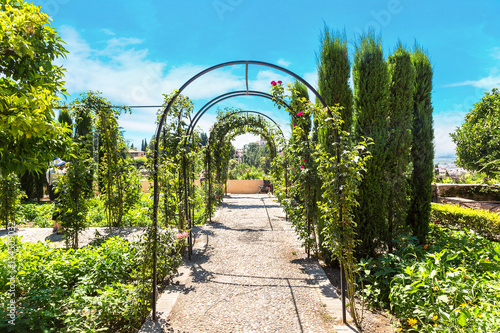 Gardens in Alhambra palace in Granada