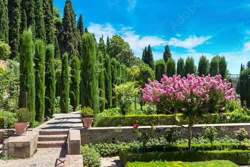 Gardens in Alhambra palace in Granada
