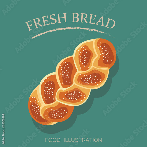bread plait icon flat style isolated on green background. Flour products vector illustrator