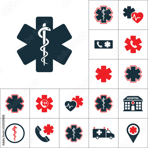 life star snake icon, medical set on white background