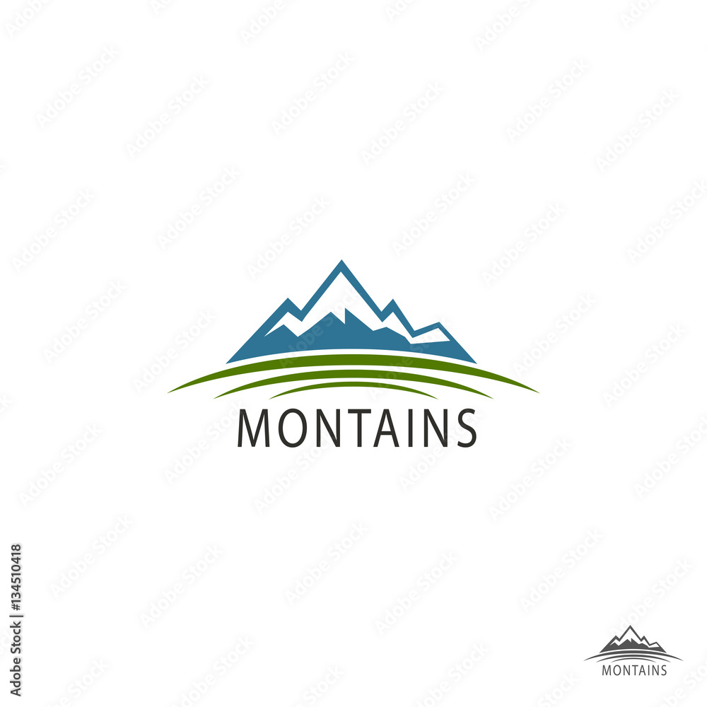 Flat Mountain. Logo of Travel Icons.