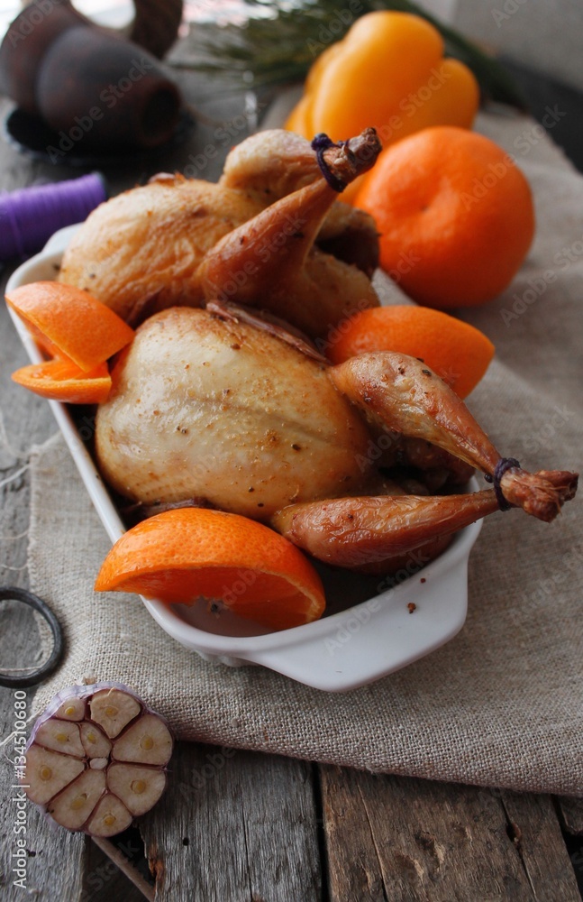 Baked quails,Quails baked with vegetables, Healthy Eating, StockFoto