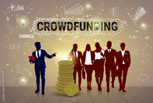 Business People Group Investment Money Investor Crowd Funding Web Banner Flat Vector Illustration