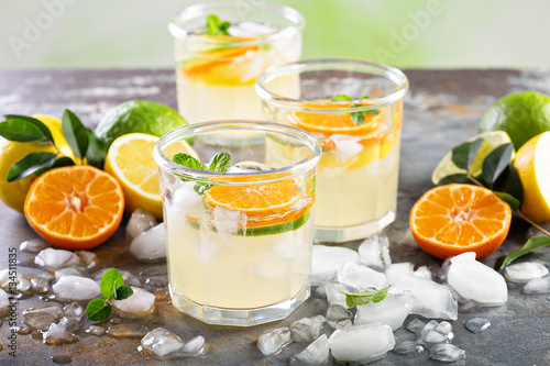 Citrus fruit lemonade in glasses