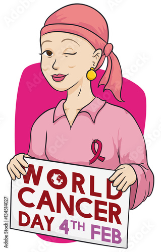 Valiant Woman who is Fighting and Celebrating World Cancer Day, Vector Illustration