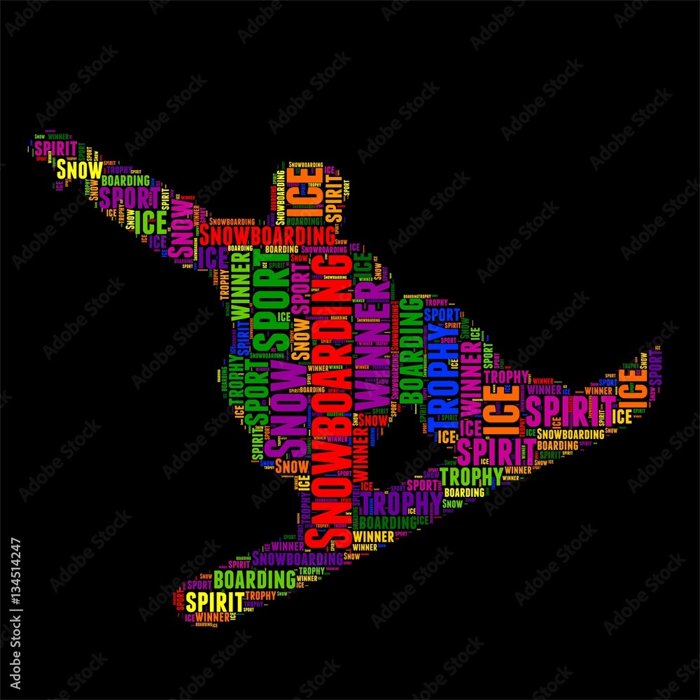 Snowboarding Typography word cloud colorful Vector illustration