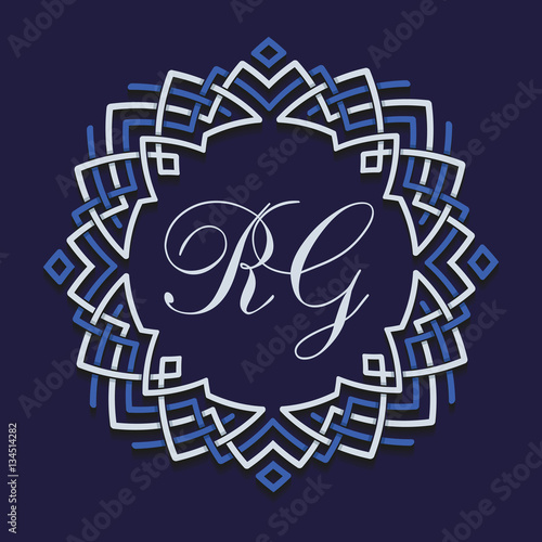 Template of vintage logo. Monogram initials. Decorative frame. Label business, bars, restaurants, cafes, spas, hotels, shops, wedding. Calligraphic ornament elements.