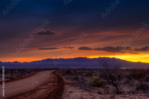 Sunset near St. David, road to the Dragoon mountains, Arizona