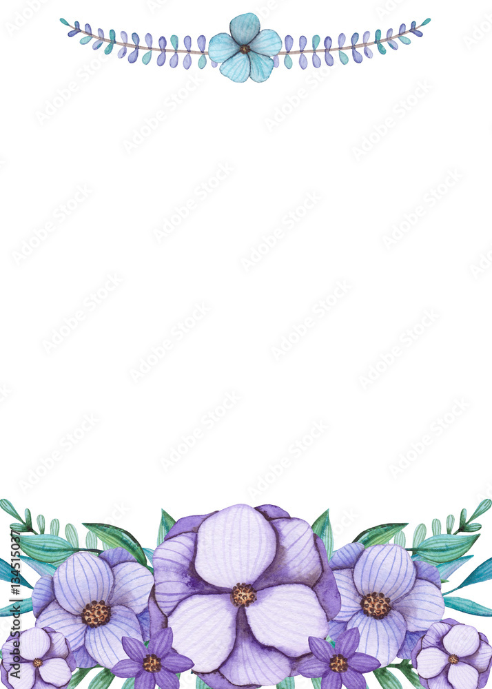 Obraz premium Card Template with Watercolor Light Violet Flowers
