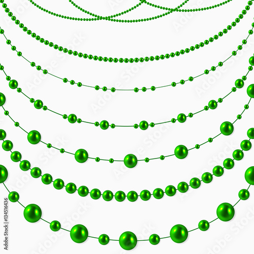 Abstract Vector Background with Hanging Christmas Garlands green beads Set for Celebratory Design, Xmas Holiday greeting card design. Christmas decorations.