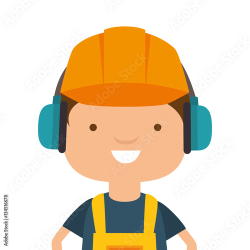 repairman character working with ear cap vector illustration design photo