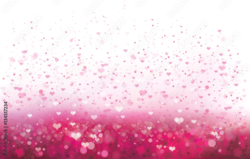 Vector pink bokeh  background with hearts.