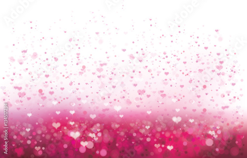 Vector pink bokeh background with hearts.