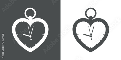 Icono plano reloj corazon gris y blanco