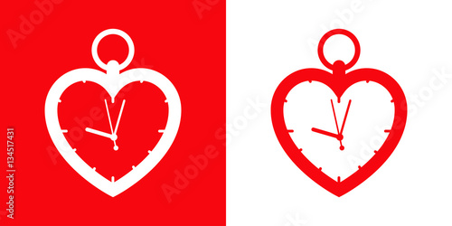 Icono plano reloj corazon rojo y blanco