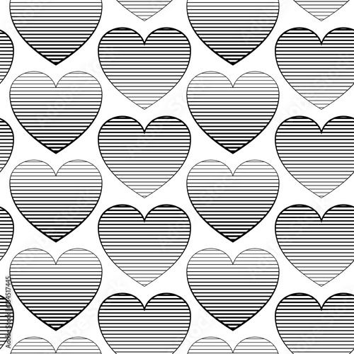 Seamless pattern with hearts. Romantic pattern for wedding invitations, greeting cards, print, gift wrap. Surface pattern with colored striped hearts.