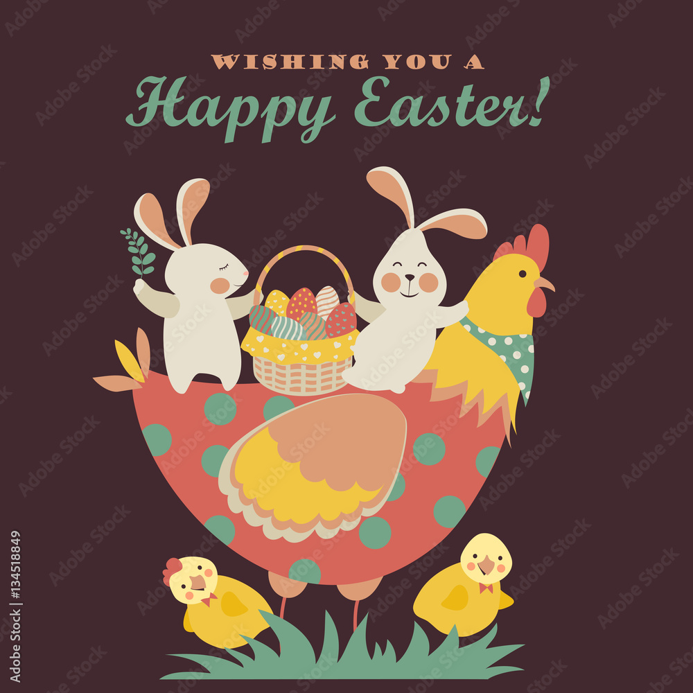 Bunnies,chicken and easter eggs Bunnies,chicken and easter eggs