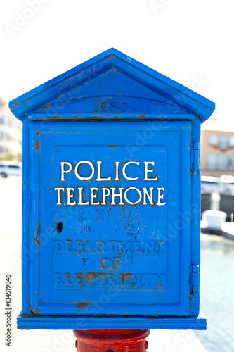 A historic police telephone in the Marina District of San Francisco, California.