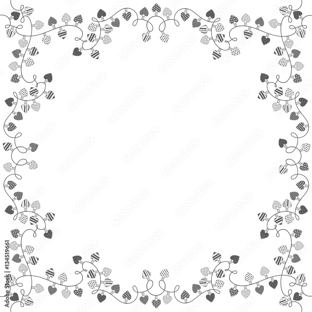 The square frame with garlands of love hearts. Vector illustration with space for text on white background. The square frame with garlands of love hearts. Vector illustration with space for text on white background.