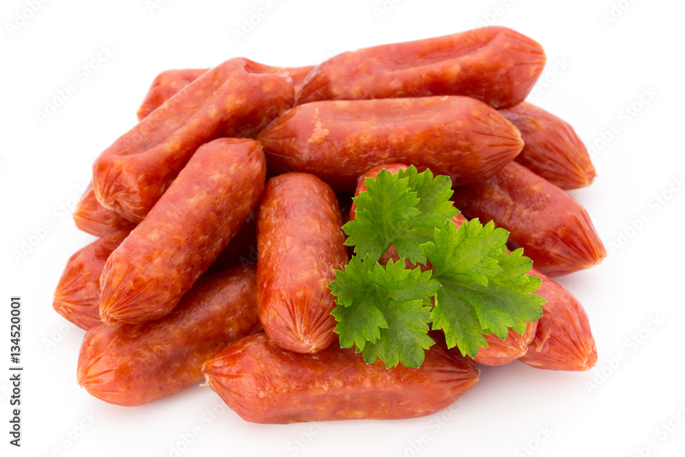 Peperoni or salami, parsley sausage. Isolated on white backgroun Peperoni or salami, parsley sausage. Isolated on white backgroun