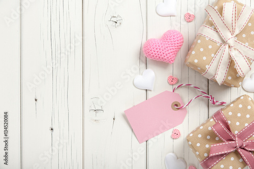 Valentine's day background with hearts and gift boxes