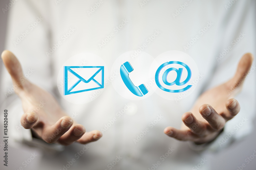Business man hand message,phone and @mail mark in screen Business man hand message,phone and @mail mark in screen