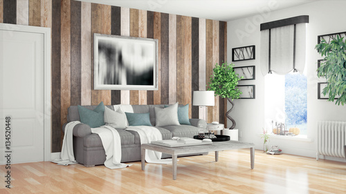 Modern bright interior . 3D rendering © Roman King