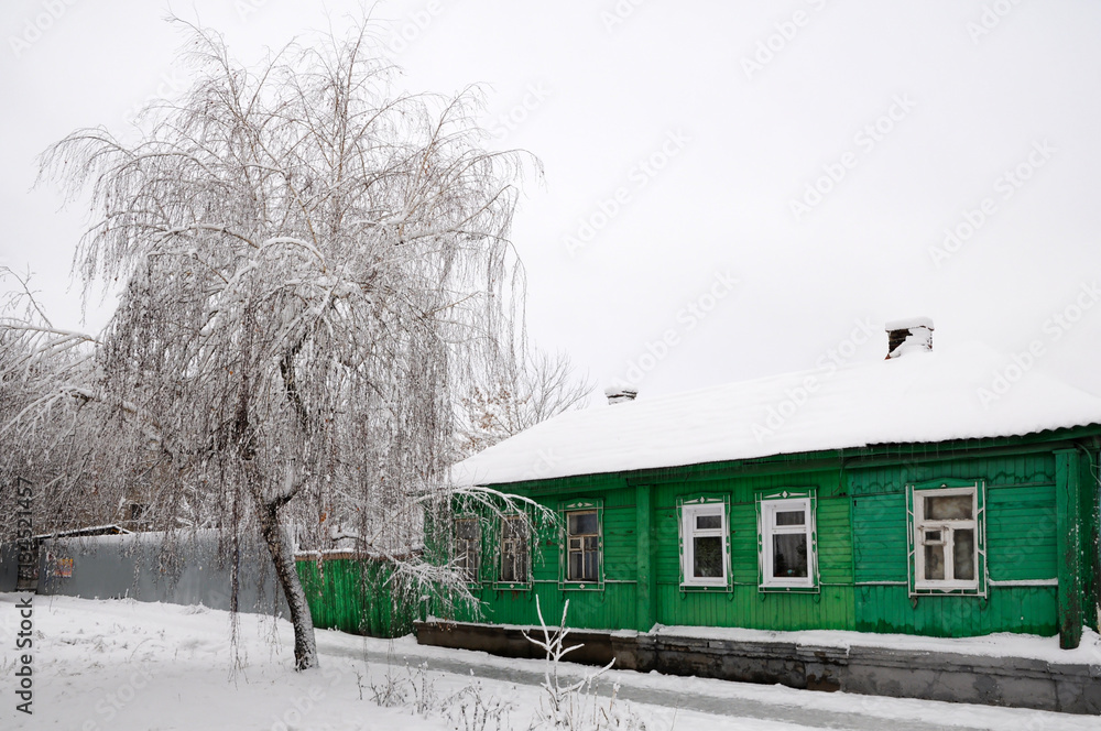The Old wooden house in winter