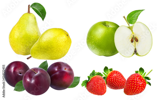 strawberries, apples, plums, pears, pineapple isolated