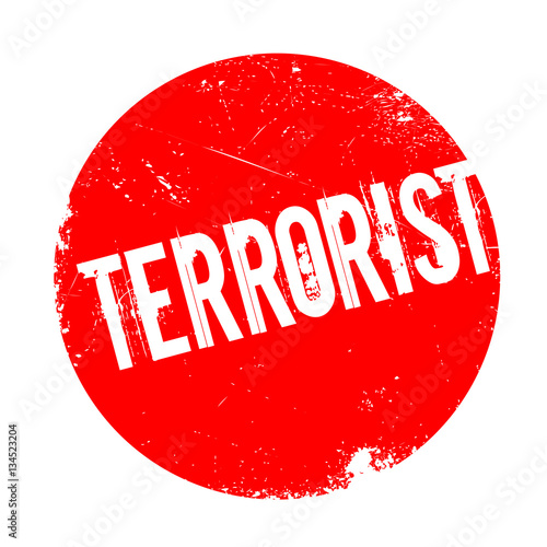 Terrorist text with cardboard isolated on white background