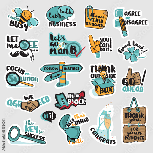 Set of flat design business signs. Isolated vector illustrations for business communication, social network, social media, web design, business presentation, marketing material.