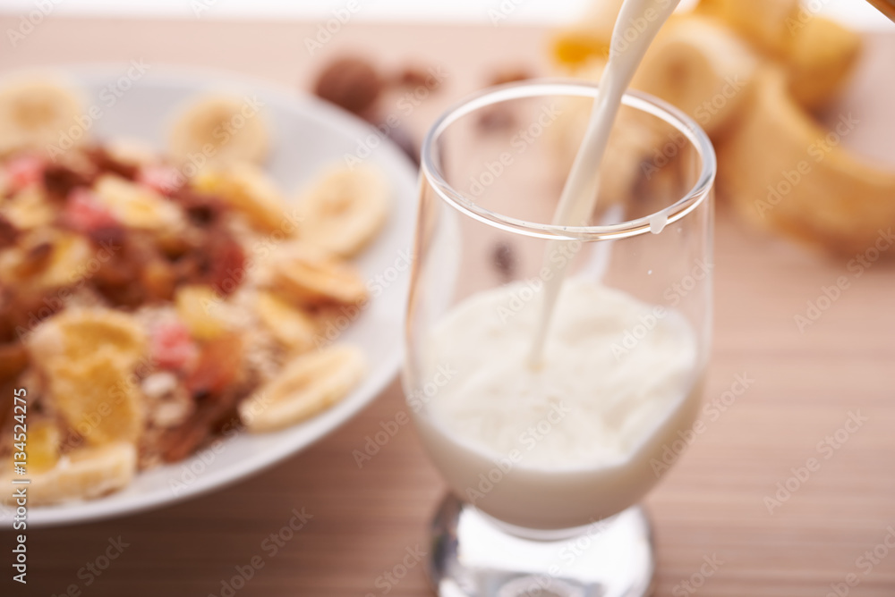 oat flakes with dried fruit and milk oat flakes with dried fruit and milk
