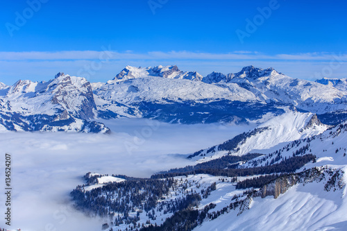 Fototapeta Naklejka Na Ścianę i Meble -  Swiss Alps, view from Mt. Fronalpstock in winter