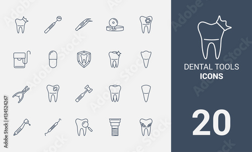 Dental tools line icons set