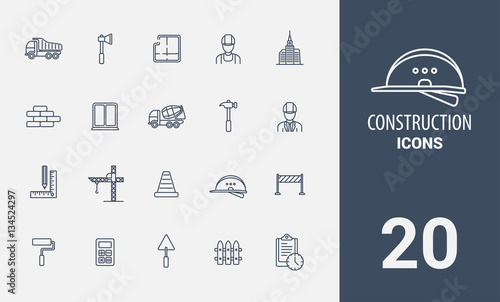 Construction line icons set