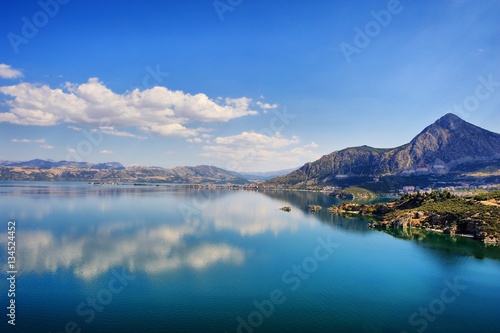 Fototapeta Naklejka Na Ścianę i Meble -  Egridir Lake panaroma in sunny and cloudy day, Isparta Turkey