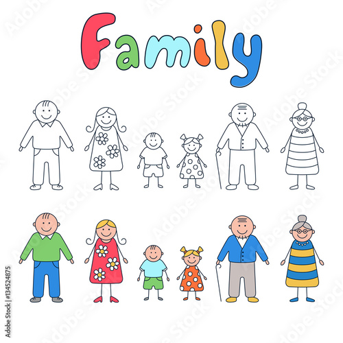 Family. Set of elements in cartoon style