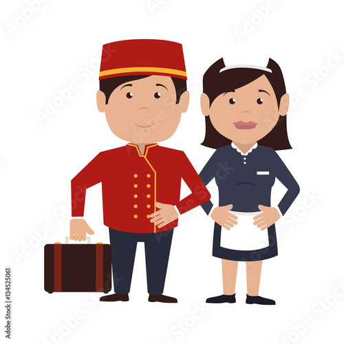 room service and bellboy character hotel vector illustration design