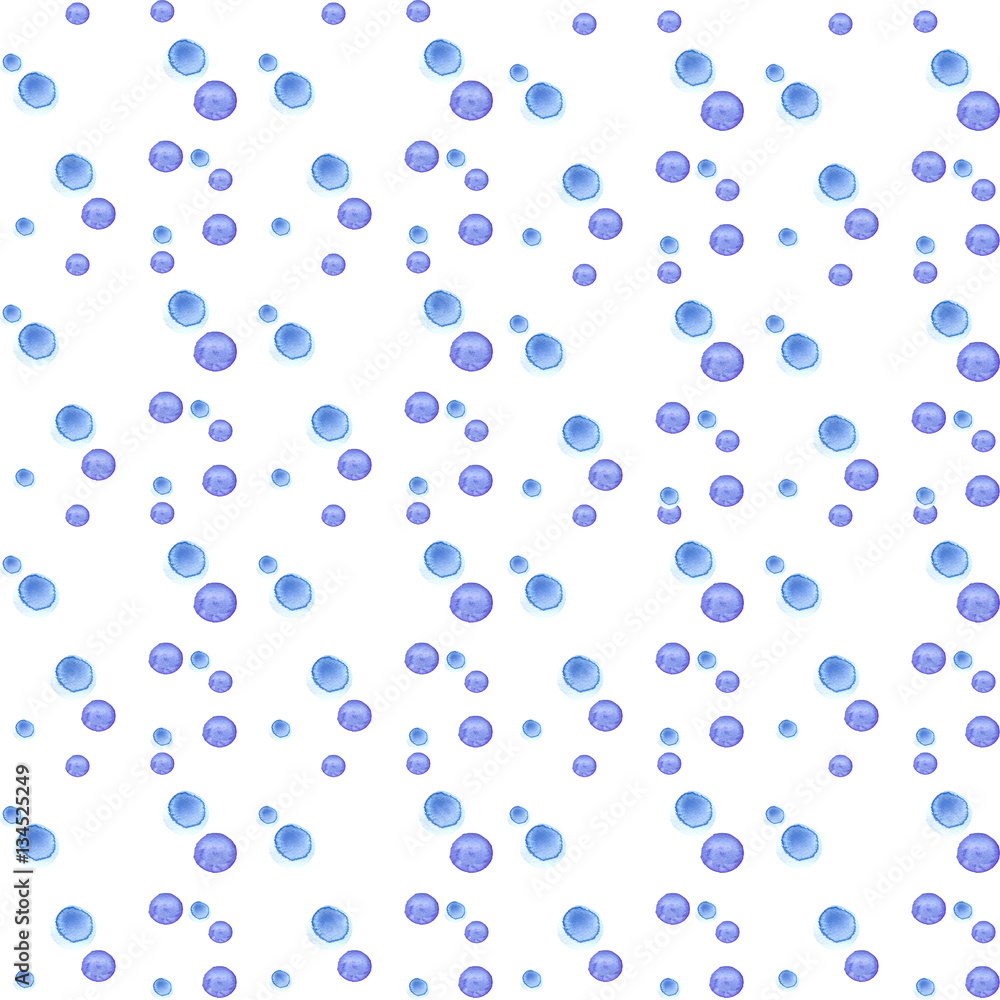 The abstract pattern of blue colorful watercolor circles different sizes. Simple round geometric shapes randomly scattered