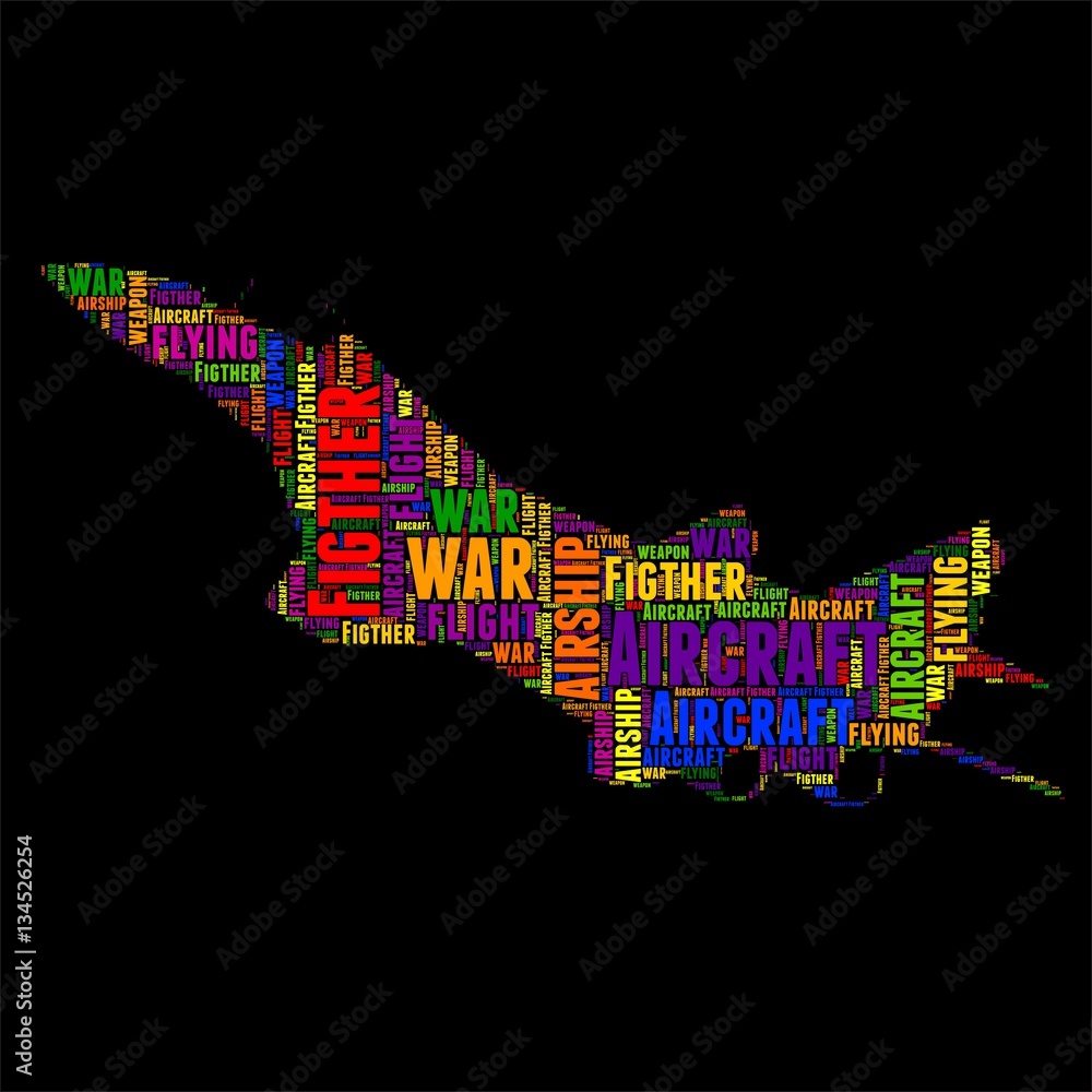 Aircraft Figther Typography word cloud colorful Vector illustration