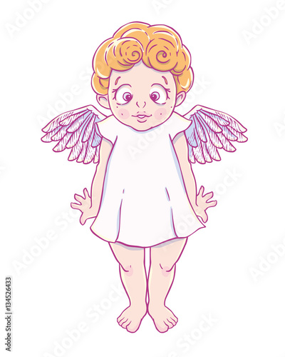 Valentine's day. Confused Cupid-girl in dress. Vector illustration