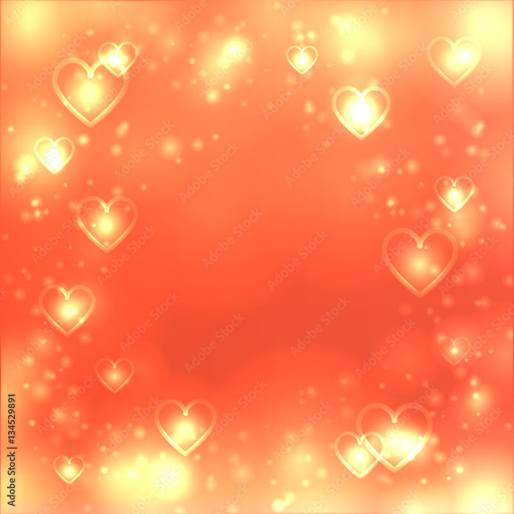 Valentines day background with hearts, love backdrop. Bright blurred shiny  gold background with space for text. All elements are isolated editing,  Vector illustration Stock Vector | Adobe Stock