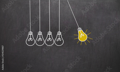 Great Idea. Creativity Concept with light bulbs on chalkboard