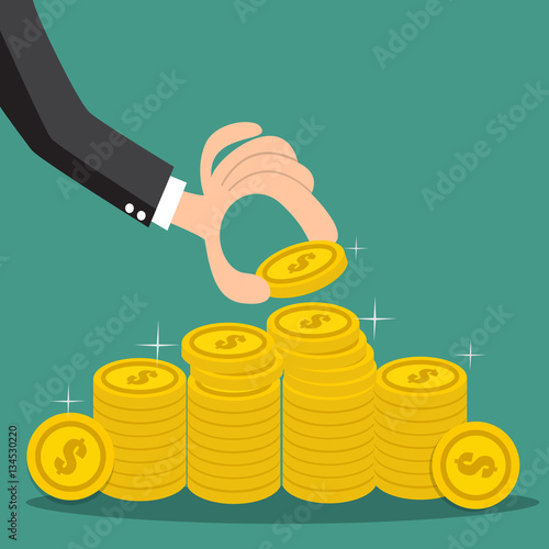 Hand putting coin , Saving money - vector illustration.