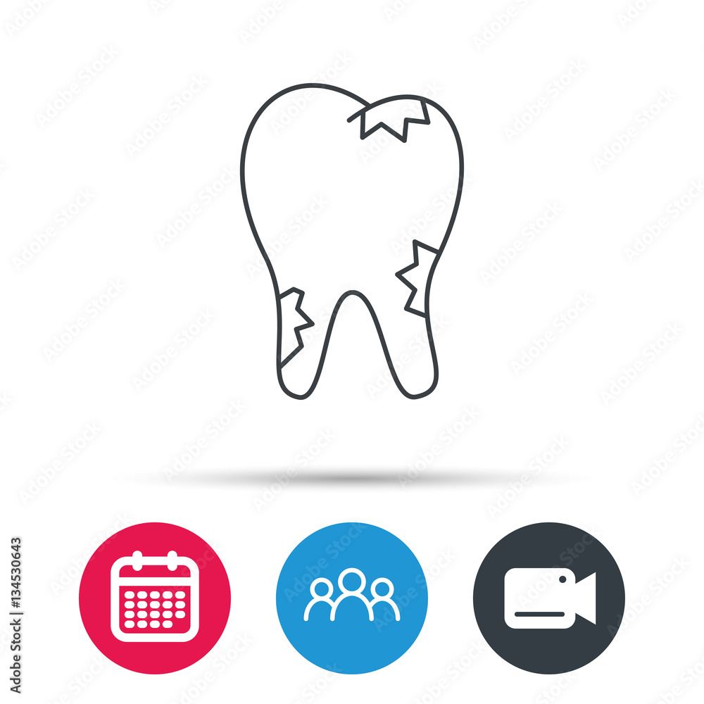 Caries icon. Tooth health sign. Group of people, video cam and calendar icons. Vector Caries icon. Tooth health sign. Group of people, video cam and calendar icons. Vector