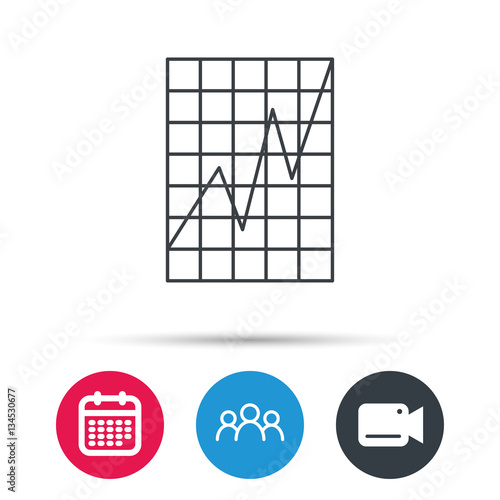 Chart curve icon. Graph diagram sign. Demand growth symbol. Group of people, video cam and calendar icons. Vector