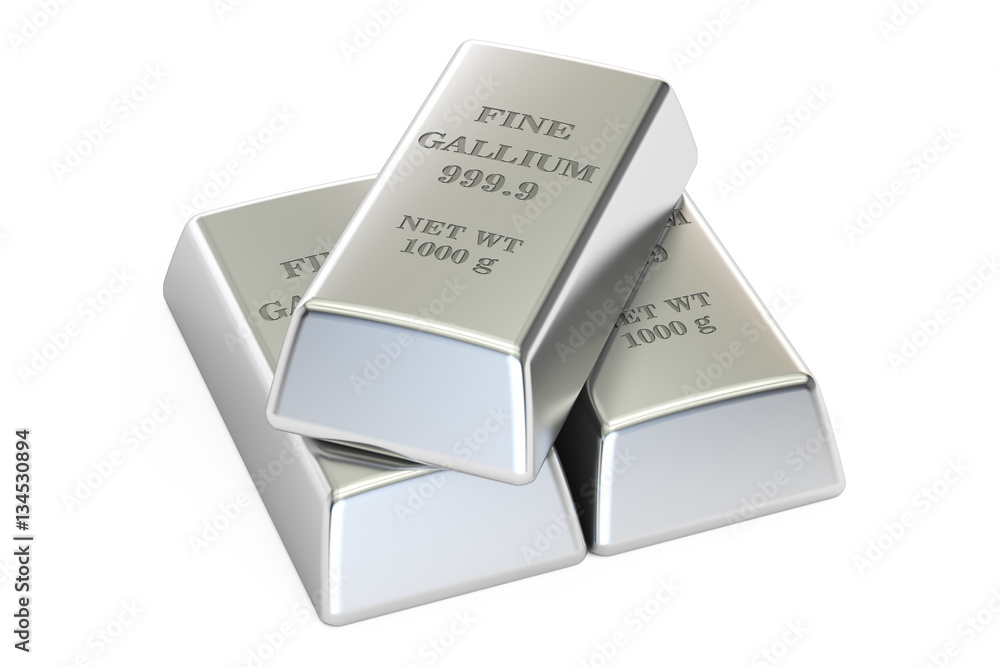 gallium ingots closeup, 3D rendering gallium ingots closeup, 3D rendering