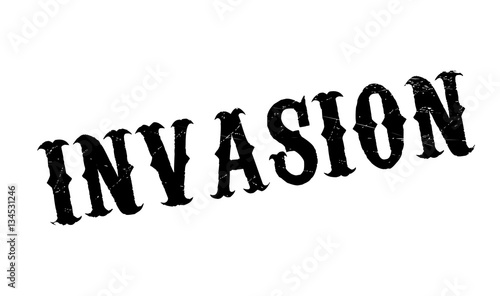 Invasion rubber stamp. Grunge design with dust scratches. Effects can be easily removed for a clean, crisp look. Color is easily changed.